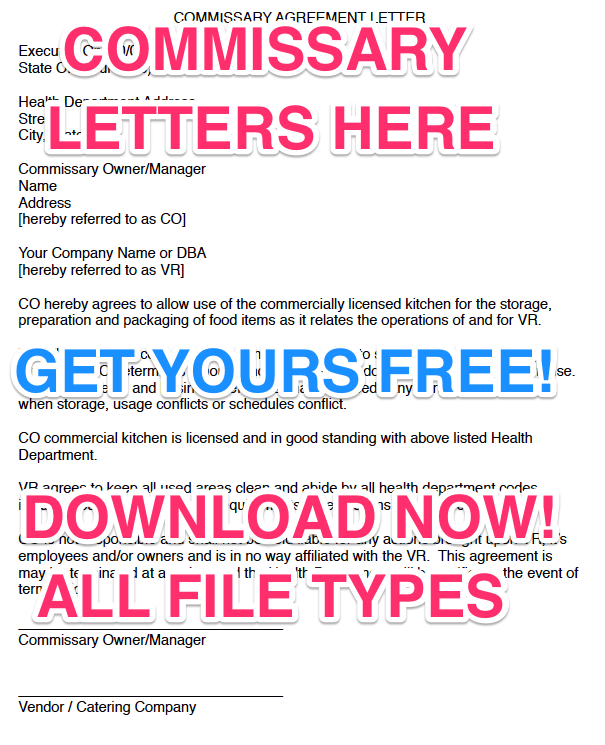 free commissary agreement form letters